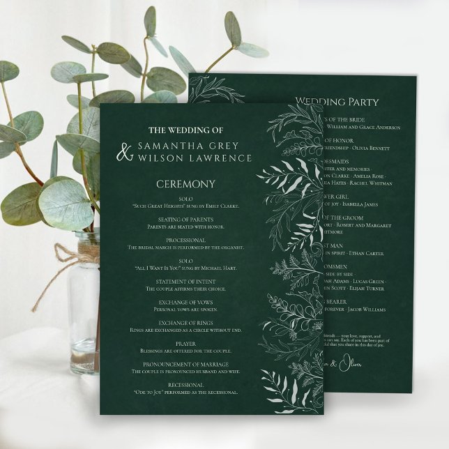 Nature Inspired  Greenery Wedding Program Card (Creator Uploaded)