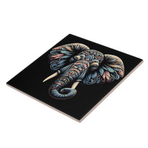 Nature-inspired intricate elephant design ceramic tile