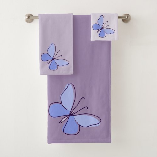 Nature Inspired Light_Blue Butterfly Insect Violet Bath Towel Set