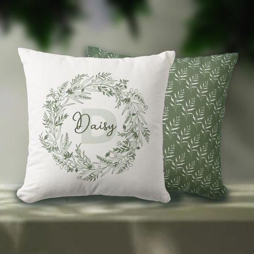 Nature Inspired Monogram D Design Throw Pillow