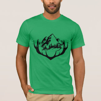 Nature-Inspired Mountain and Forest Antler Design T-Shirt