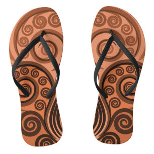 Nature-Inspired Orange Abstract Fern Leaf Swirls Flip Flops