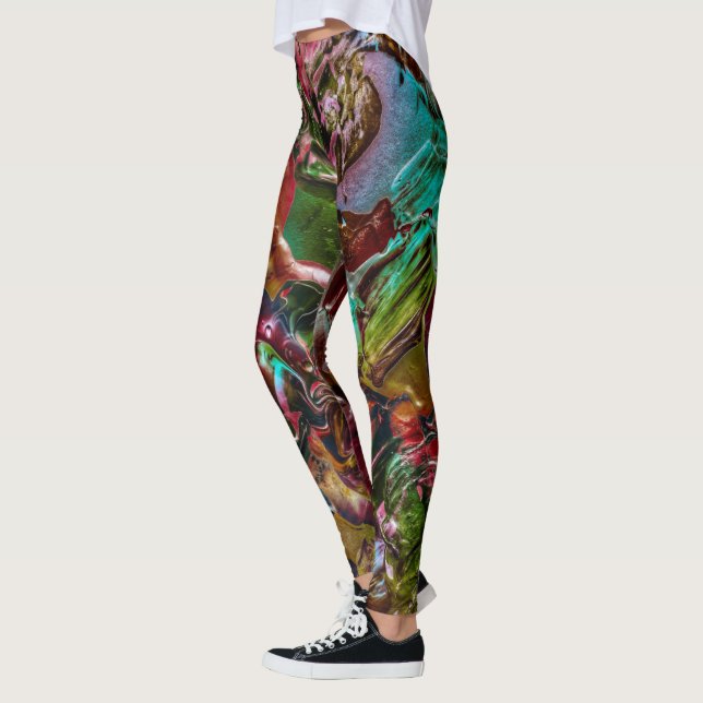 Nature Inspired Paint Splatter Rainbow Abstract Leggings (Left)