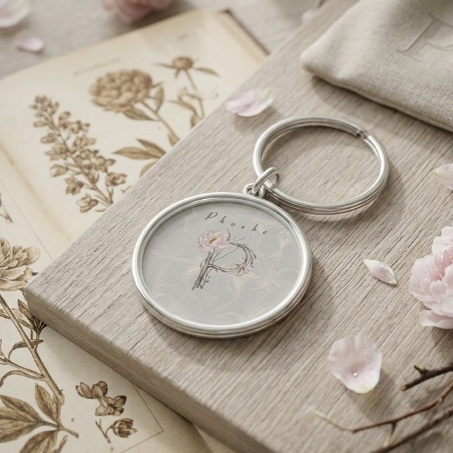 Nature-Inspired Phoebe Peony P Monogram Design Keychain (Creator Uploaded)