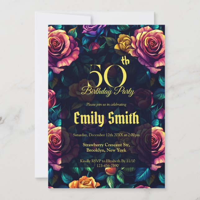 Nature Inspired Rose Sparkle 5Th Birthday Invitation (Front)