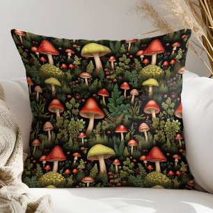 Nature-Inspired Throw Pillow Mushrooms & Ferns