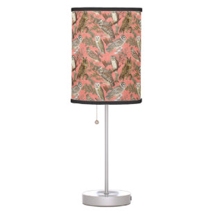 Nature-Inspired vintage owl Illustrations - pink Table Lamp
