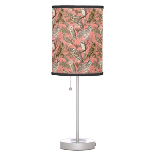 Nature_Inspired vintage owl Illustrations _ pink Table Lamp