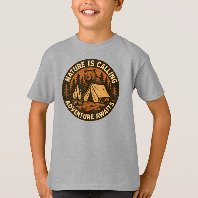 Nature is calling. Adventure awaits! Inspirational T-Shirt (Front)
