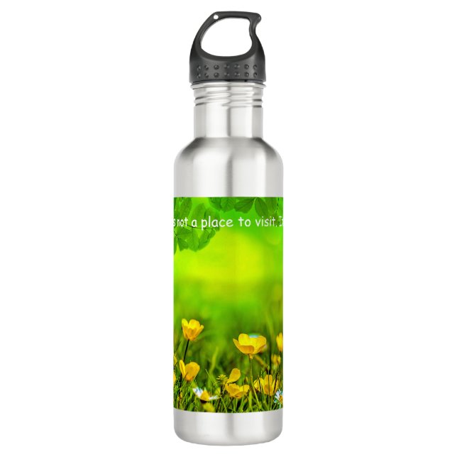 'Nature Is  . . Home' Buttercups Sunlight Photo Stainless Steel Water Bottle (Front)