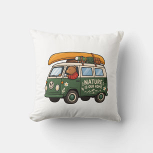 Nature Is Our Home Camper Van Camping Adventure De Throw Pillow