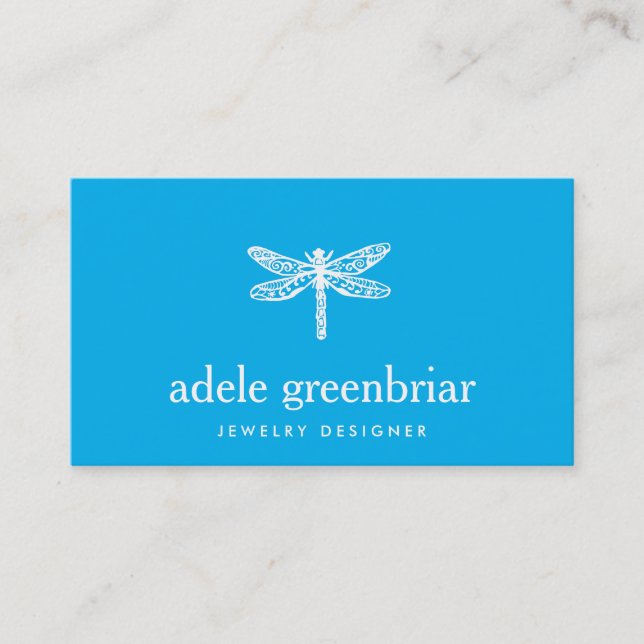 Nature Jewelry Designer Dragonfly Logo Cobalt Blue Business Card (Front)
