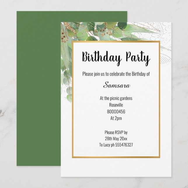 NATURE & LACE SAGE GOLD ALL OCCASION INVITATION (Front/Back)