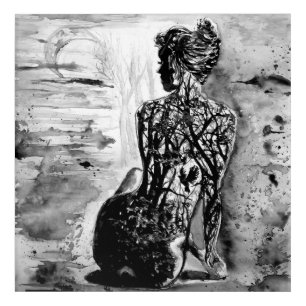 Nature Lady Black White Painting Acrylic Art