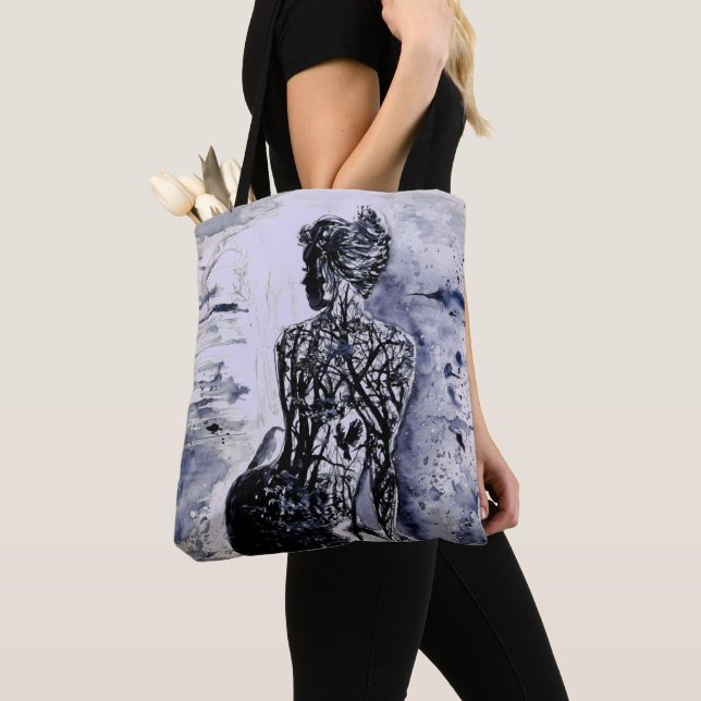 Nature Lady Tote Bag - Black and White Painting (Close Up)