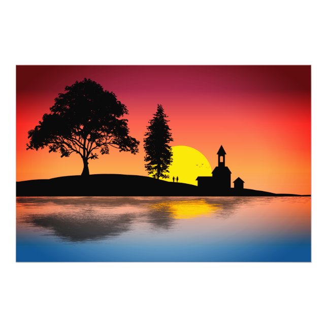 Nature Lake Trees Couple Silhouette Artwork-57178 Photo Print (Front)