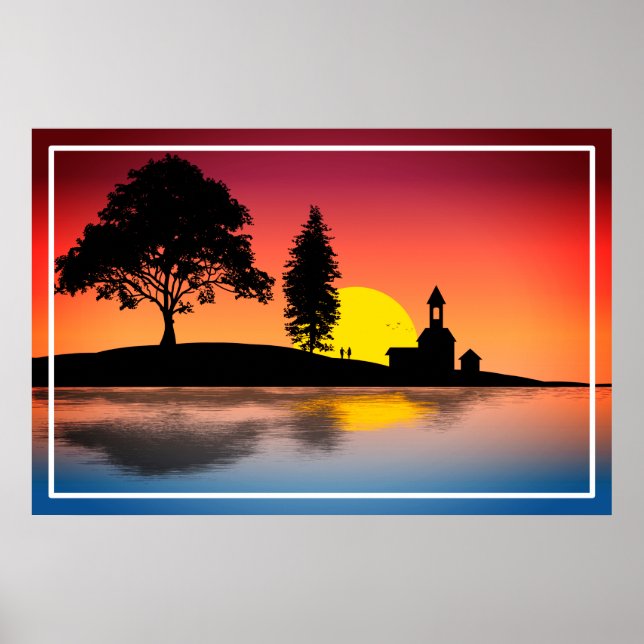 Nature Lake Trees Couple Silhouette Artwork-57178 Poster (Front)