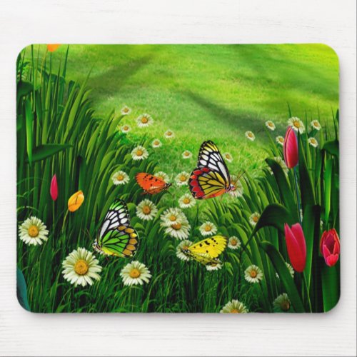 Nature Landscape_ Butterflys  Flowers Mouse Pad