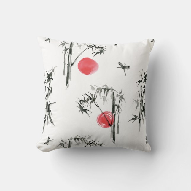 Nature landscape Japanese ink painting Throw Pillow (Front)
