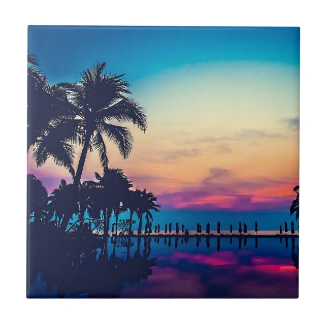 Nature Landscape Pool Palm Trees-25925 Ceramic Tile (Front)