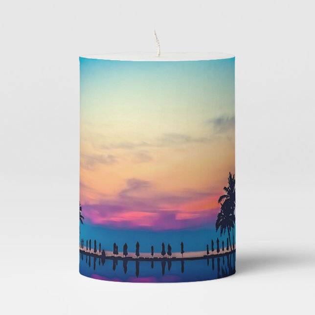 Nature Landscape Pool Palm Trees-25925 Pillar Candle (Front)