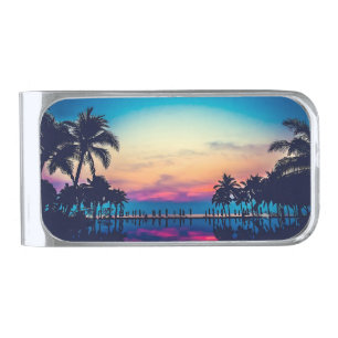 Nature Landscape Pool Palm Trees-25925 Silver Finish Money Clip