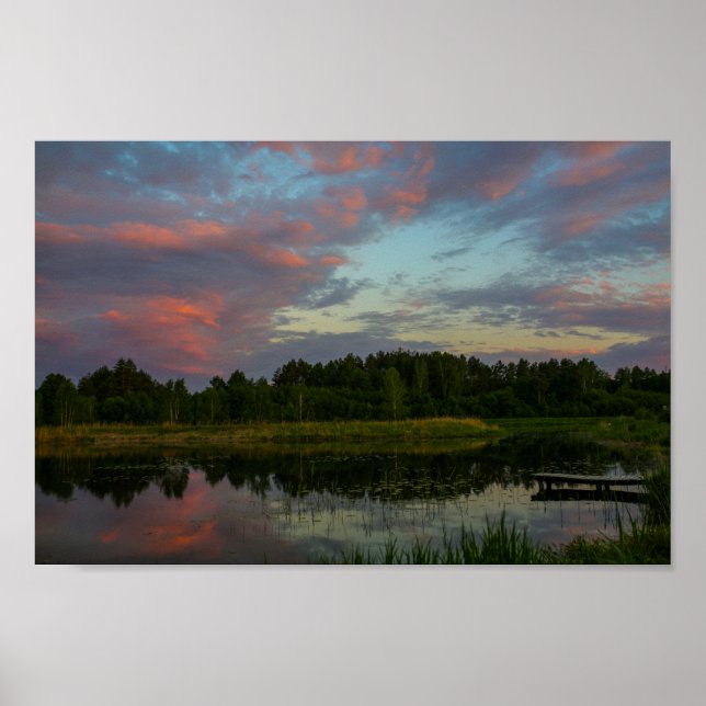 Nature Landscape Rural Scenery Lake Sunset Poster (Front)