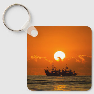Nature Landscape Sunset with Boat-68465 Keychain