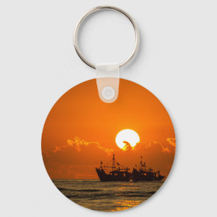 Nature Landscape Sunset with Boat-68465 Keychain