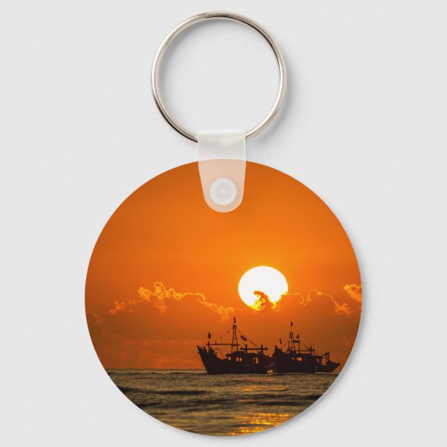 Nature Landscape Sunset with Boat-68465 Keychain (Front)