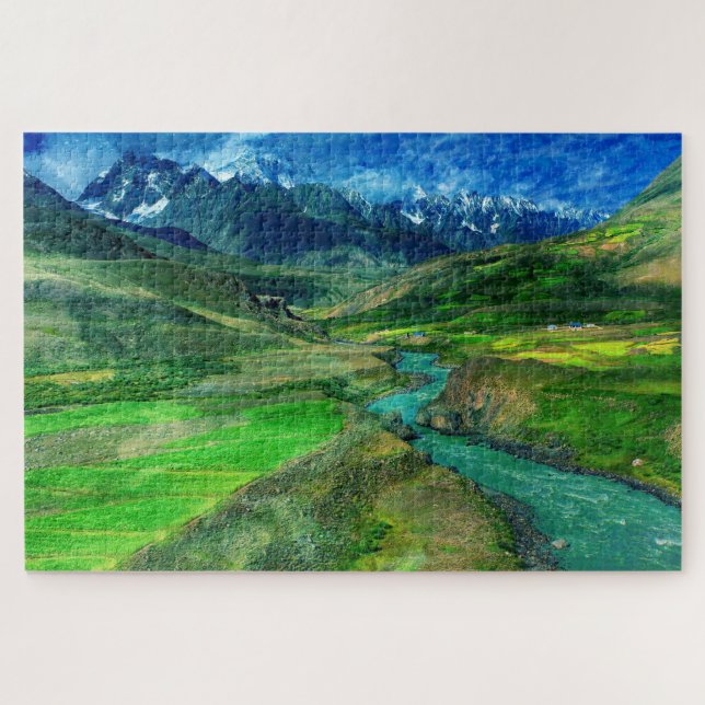 Nature landscape with a river & mountains jigsaw puzzle (Horizontal)