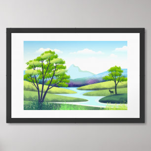 Nature Landscape with Lake and Deer-15217 Framed Art