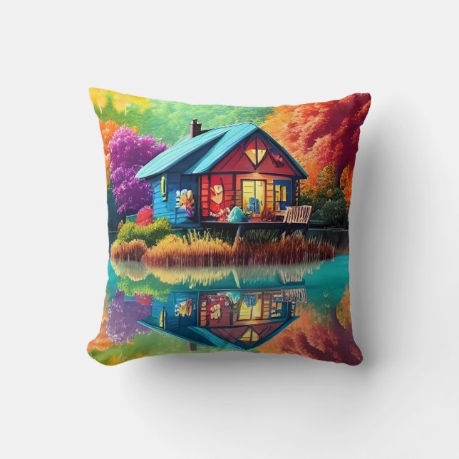 Nature Landscape with Lake, Cottage-38566 Throw Pillow (Front)
