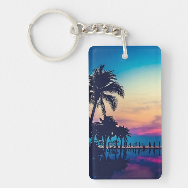 Nature Landscape with Pool Palm Trees-25925 Keychain (Front)