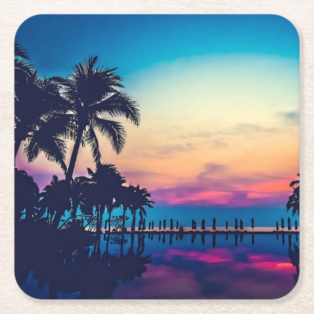 Nature Landscape with Pool Palm Trees-25925 Square Paper Coaster (Front)