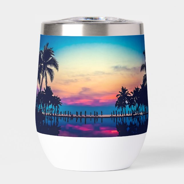 Nature Landscape with Pool Palm Trees-25925 Thermal Wine Tumbler (Front)