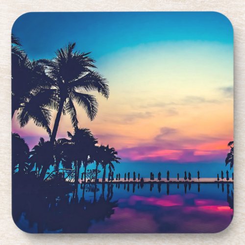 Nature Landscape with  Pool Palm Trees Beverage Coaster