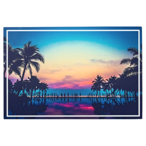 Nature Landscape with  Pool Palm Trees Metal Print