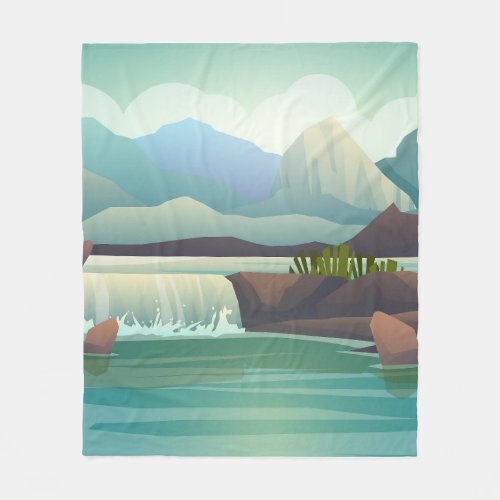 Nature landscape with waterfall fleece blanket