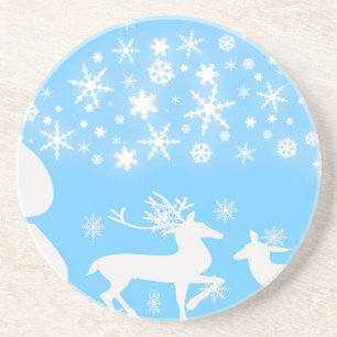 Nature  Landscapes  Seasons Winter Snowflake Deer Drink Coaster