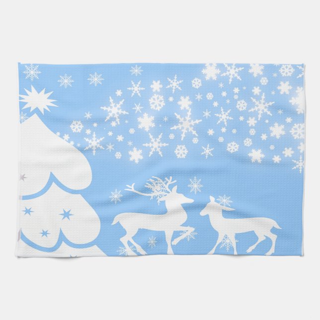 Nature  Landscapes  Seasons Winter Snowflake Deer Kitchen Towel (Horizontal)