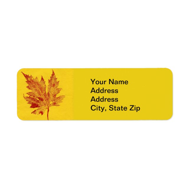 Nature Leaf Print, big  maple leaf in red. yellow Label (Front)