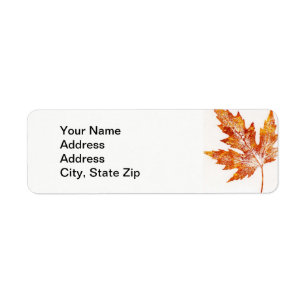 Nature Leaf Print, large orange maple leaf. Label