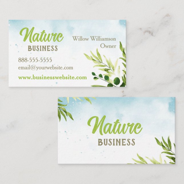 Nature Leaves Watercolour on Sky Business Card (Front/Back)