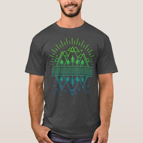 Nature Life Front and Back Line Art Graphic Design T_Shirt