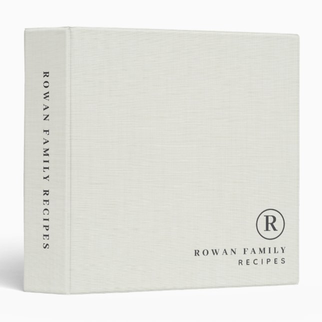 Nature Linen Professional Monogram Initial Recipes 3 Ring Binder (Front/Spine)