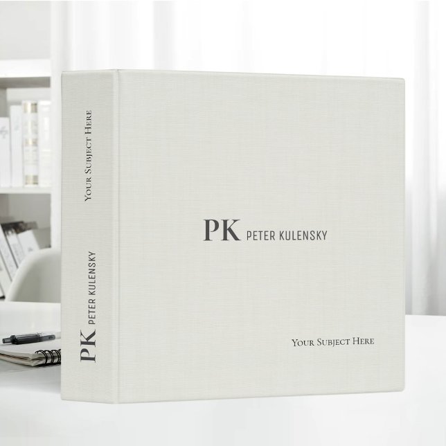 Nature Linen Textile Professional Elegant Monogram 3 Ring Binder (Creator Uploaded)