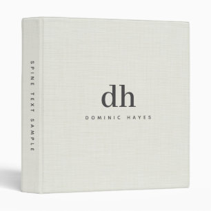 Nature Linen Texture Minimal Elegant Monogram 3 Ring Binder