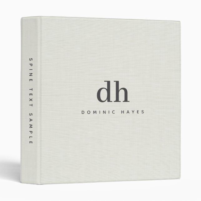 Nature Linen Texture Minimal Elegant Monogram 3 Ring Binder (Front/Spine)