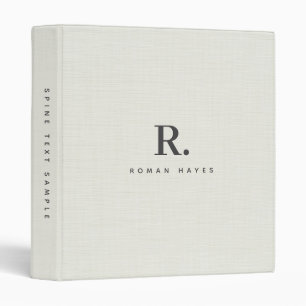 Nature Linen Texture Minimal Elegant Monogram 3 Ring Binder